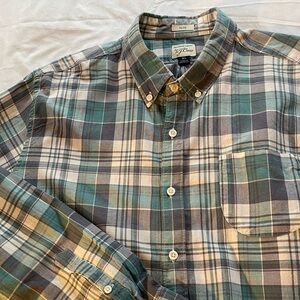 J crew blue gray men’s XL slim Plaid Shirt 100% cotton collar long sleeve